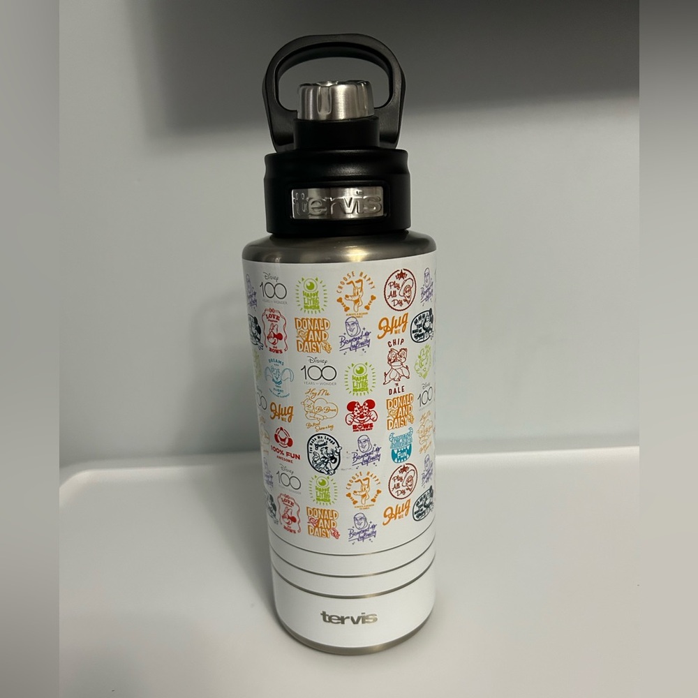 tervis White Water Bottle with Colorful Disney Stamp Graphics